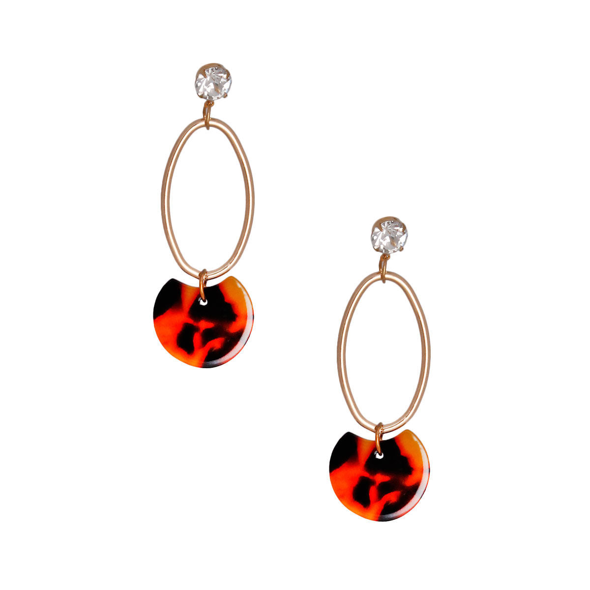 Rhinestone Tortoiseshell Oval Earrings