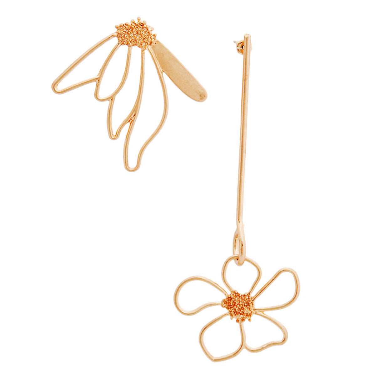 Trendy Gold Metal Mismatch Flower Earrings