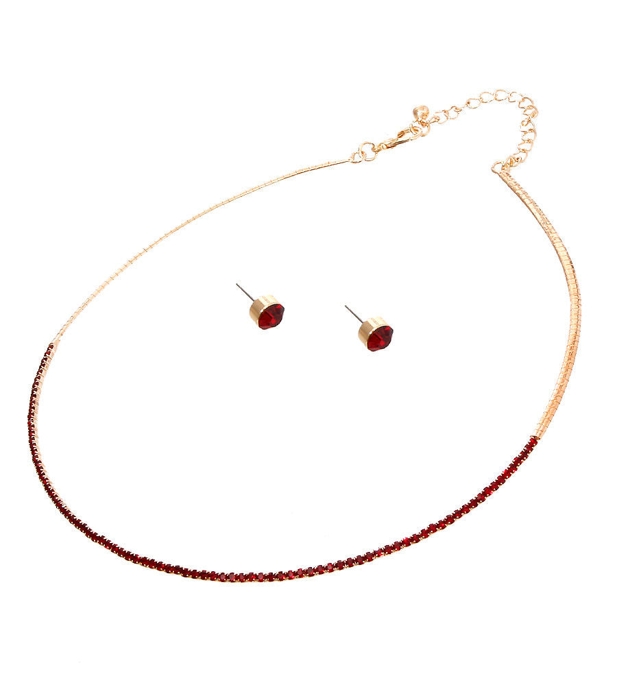 Red Stoned Simple Necklace Set