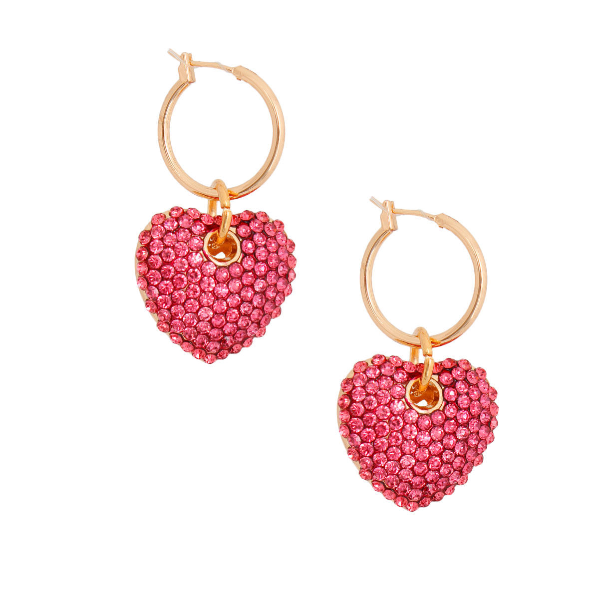 Pink Stone Heart Hoops