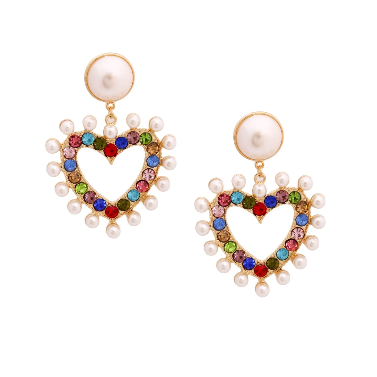 Multi Dangling Pearl Heart Earrings