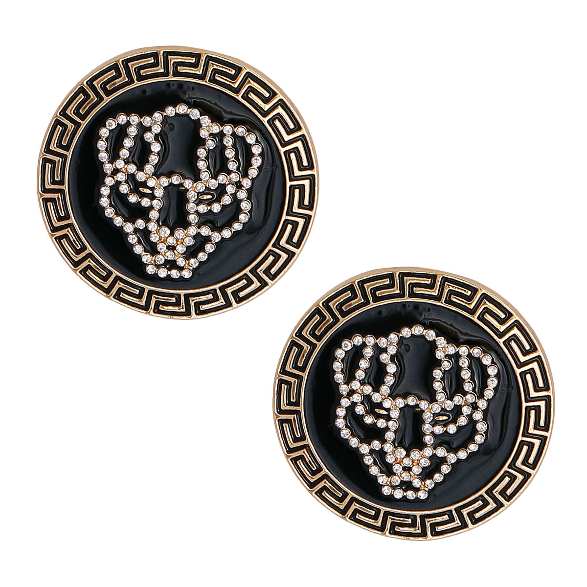 Gold Tiger Greek Medallion Studs