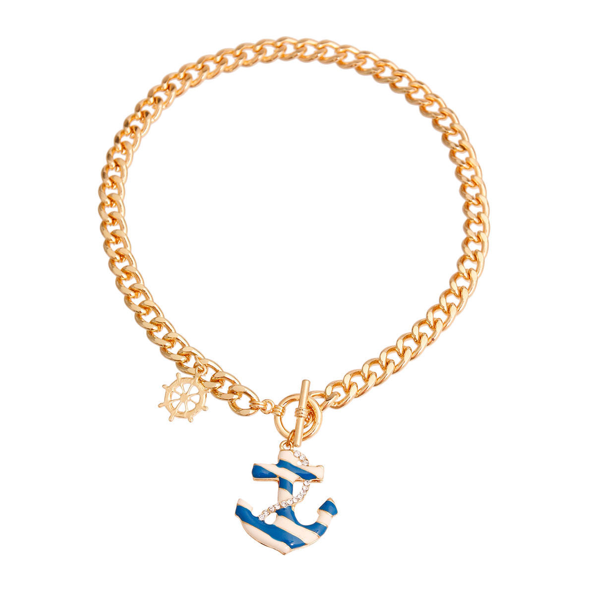 Blue Stripe Anchor Charm Necklace