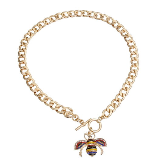 Multicolored Rhinestone Bee Toggle Necklace