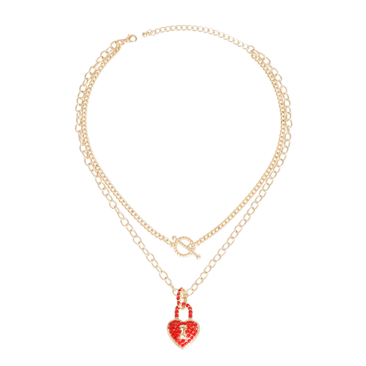 Red Locked Heart Gold Necklace