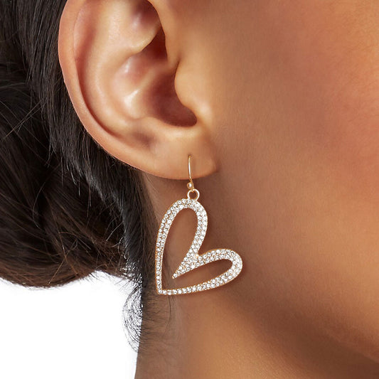 Gold Angled Heart Earrings