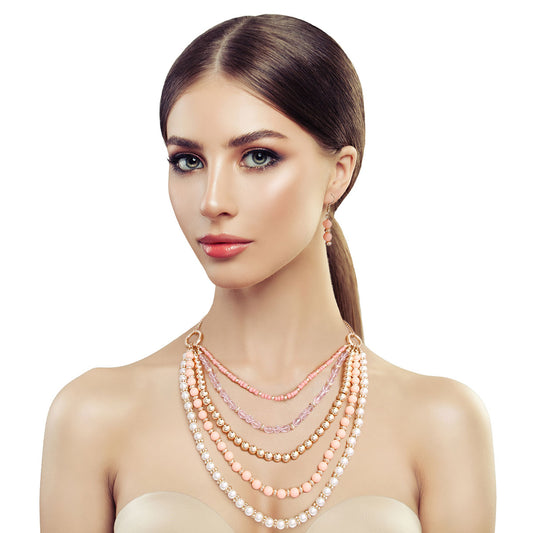 Pink Beads Pearl Necklace Set