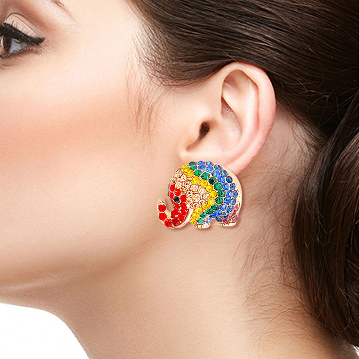 Rainbow Rhinestone Elephant Studs