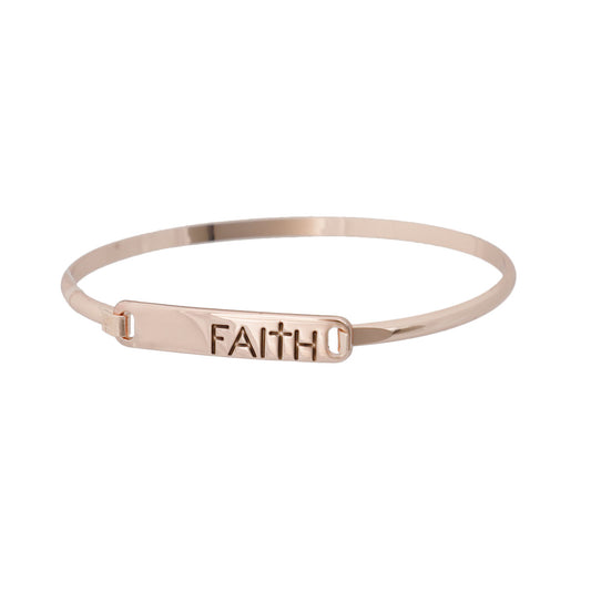 Rose Gold Faith Cross Hook Bangle