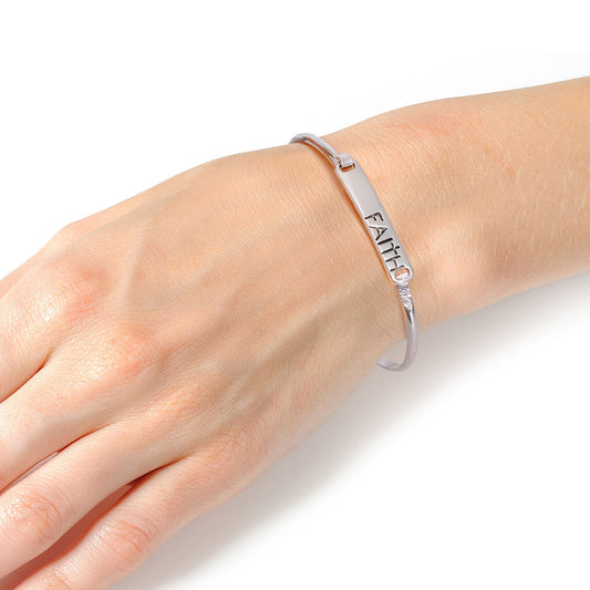 Silver Faith Cross Hook Bangle