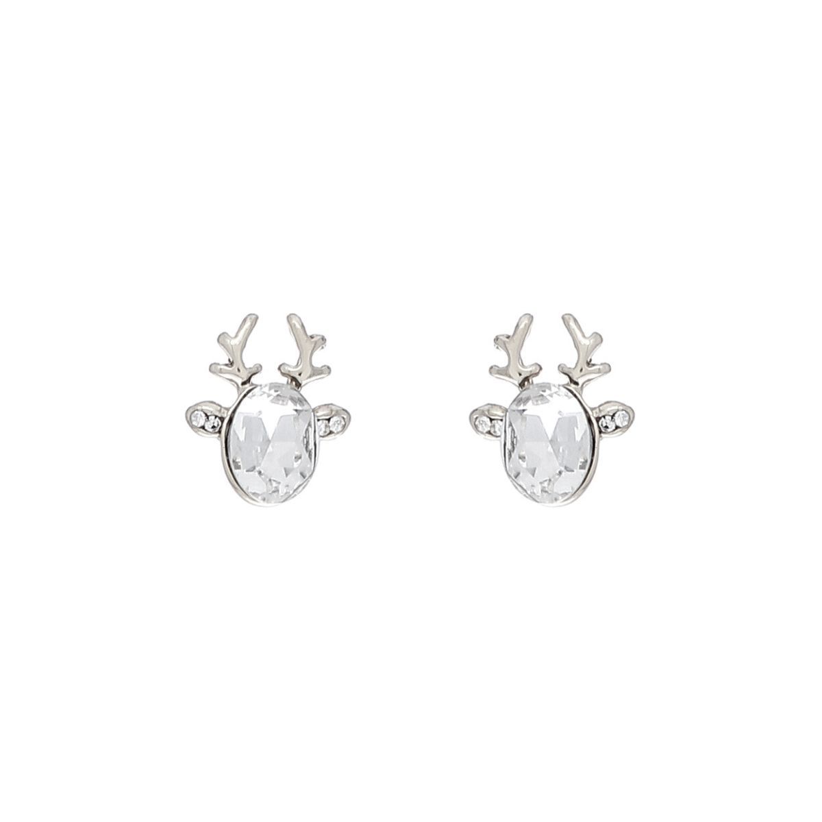 Silver Reindeer Crystal Studs