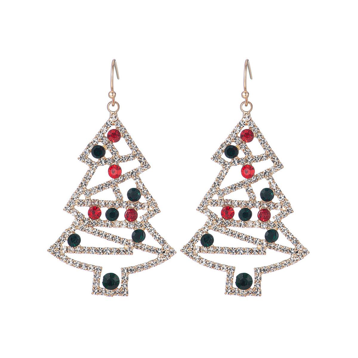 Red Green Light Xmas Tree Earrings