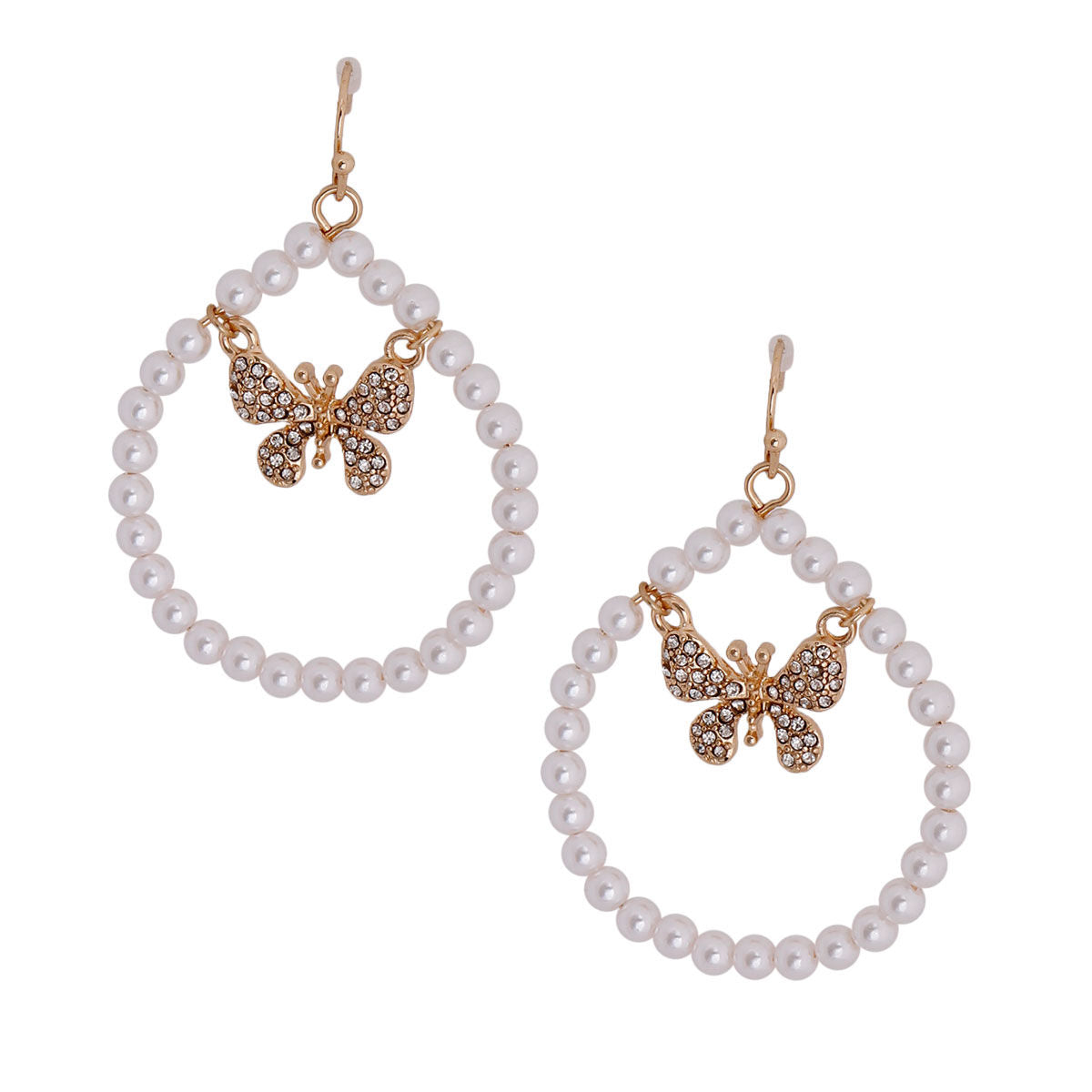 Gold Butterfly in Pearl Drop Hoops