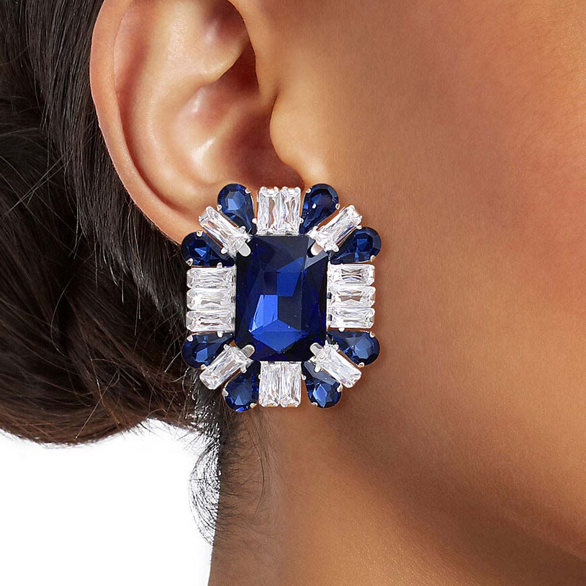 Navy Rectangle CZ Studs