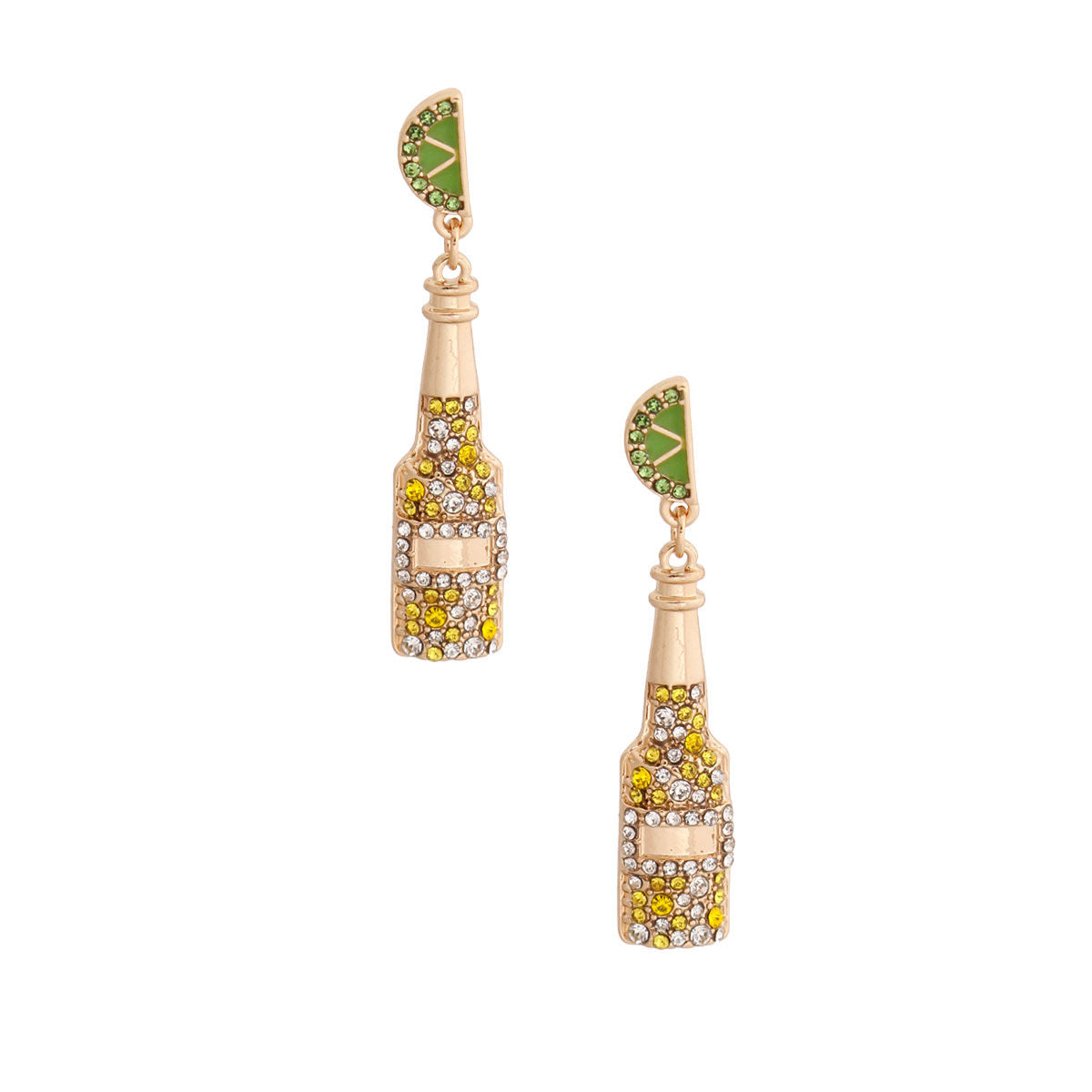 Gold Beer with Lime Earrings