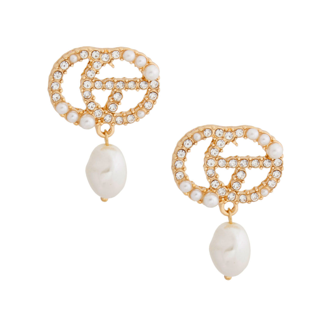 Gold Pearl Designer Letter Studs