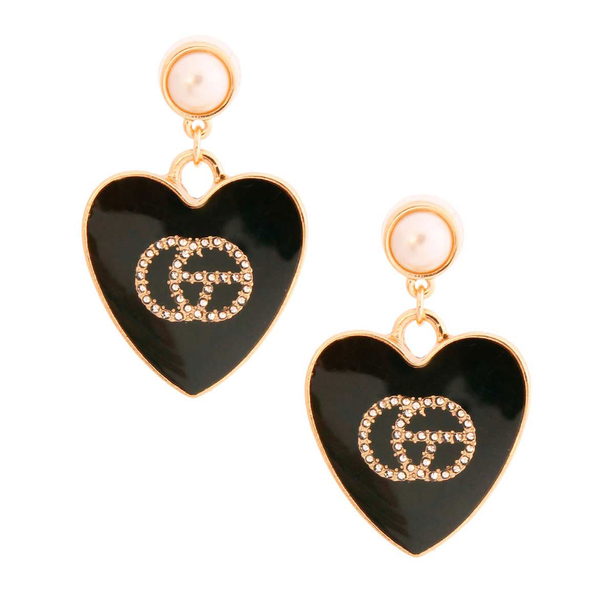 Black and Gold Metal Heart Designer Earrings