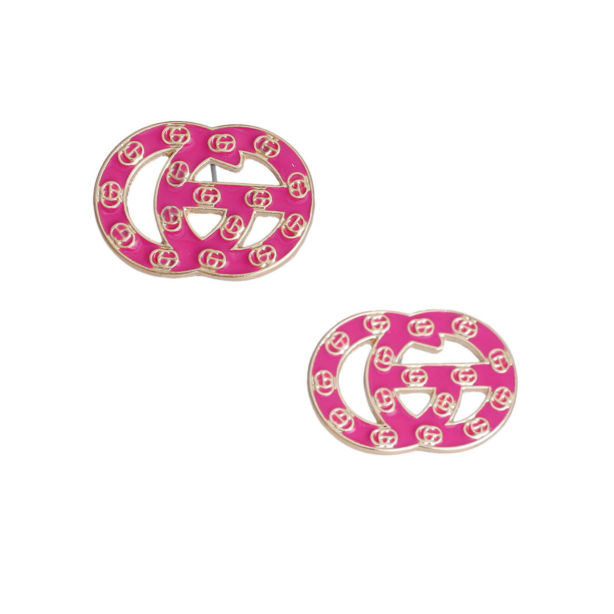 Fuchsia and Gold Letter Print Studs
