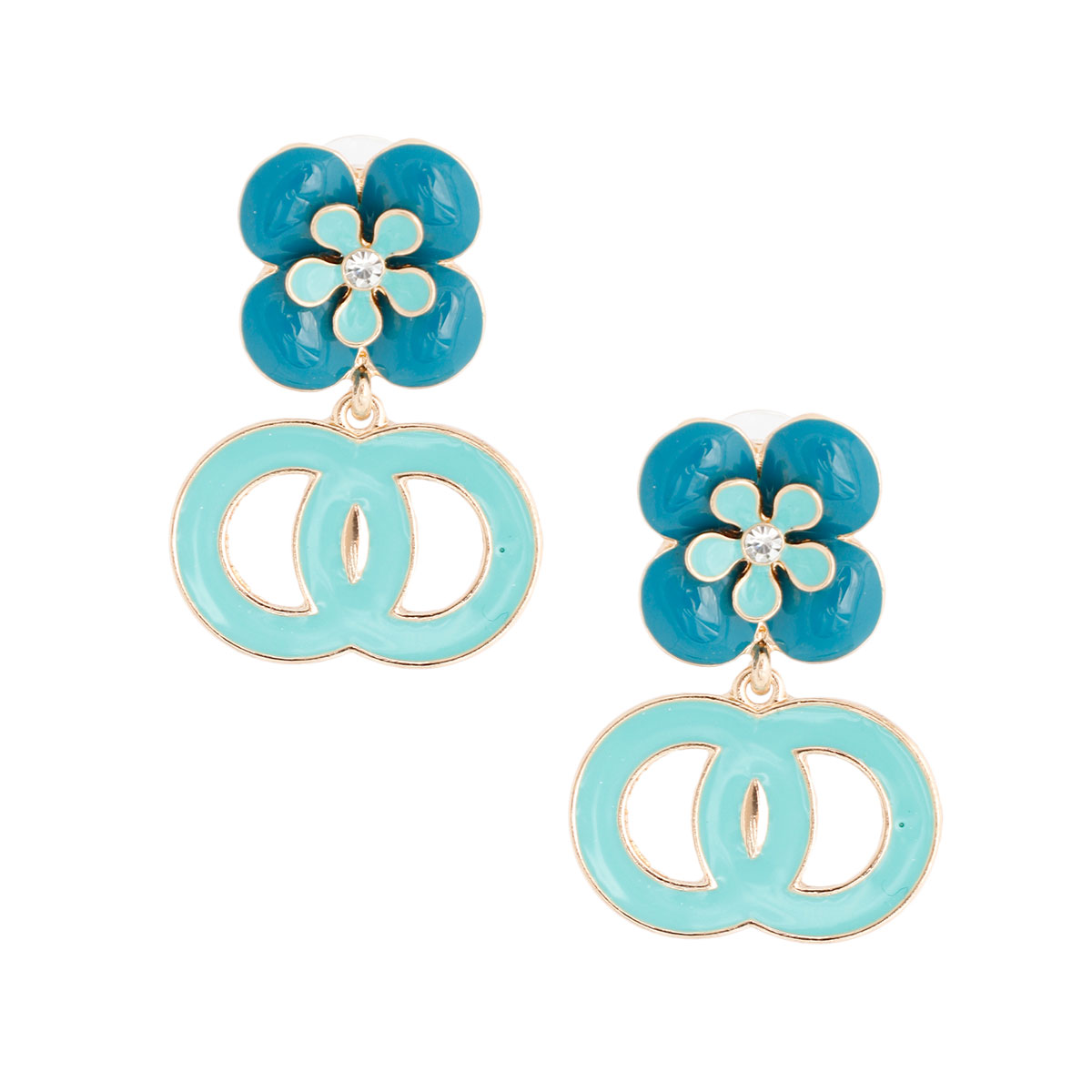 Teal Green Flower Designer Earrings