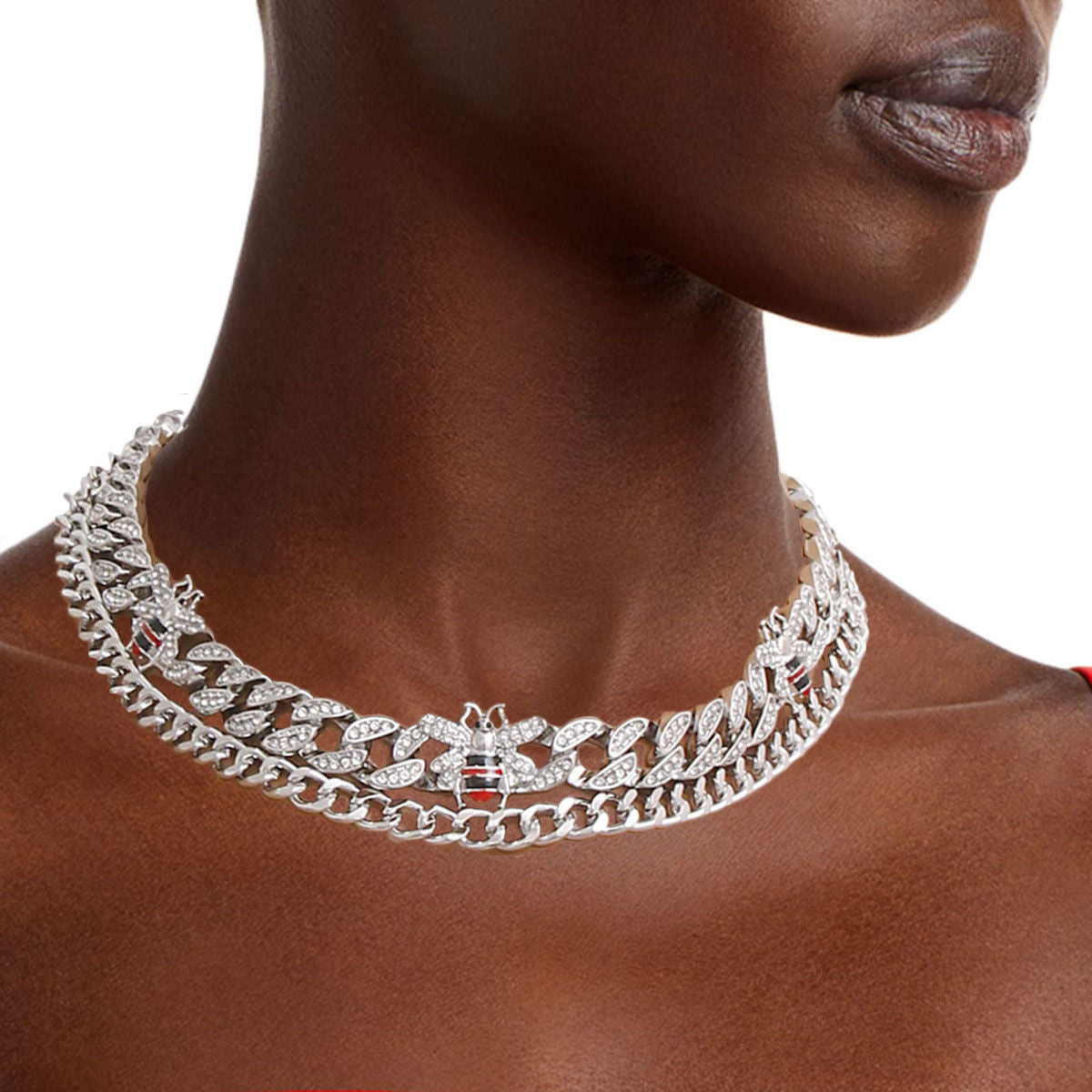 Designer Silver Double Chain Necklace