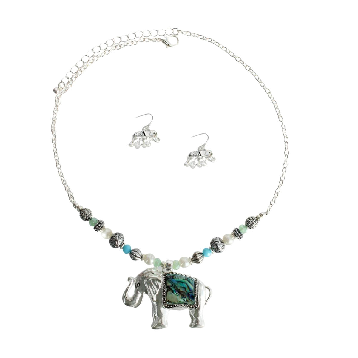 Abalone Elephant Silver Necklace