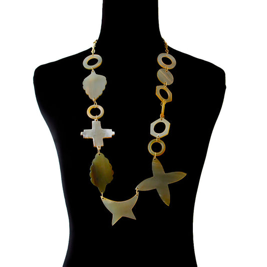 Multi Shape Buffalo Horn and Gold Chain Necklace